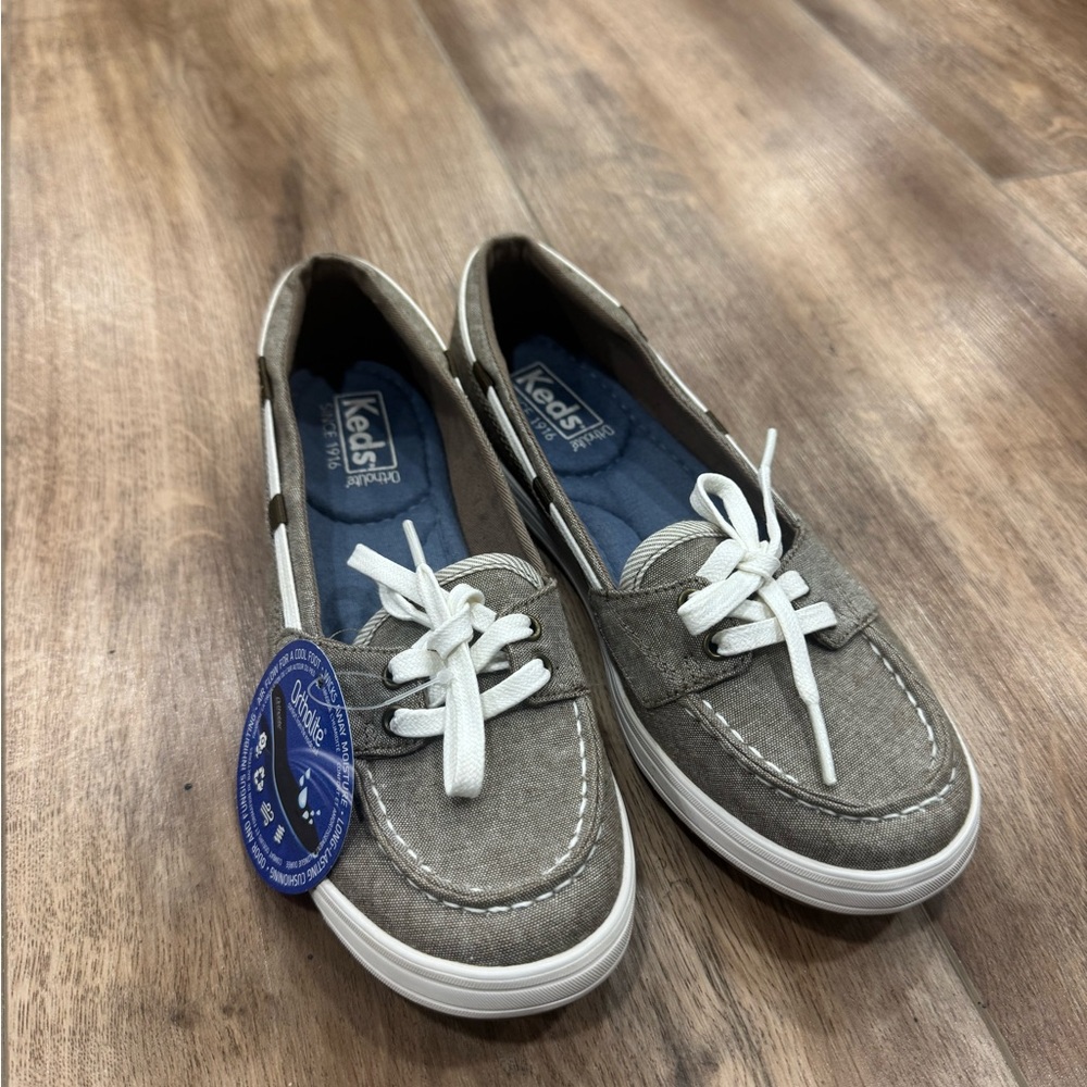 Keds Gray Canvas Boat Shoe Flats with White Laces